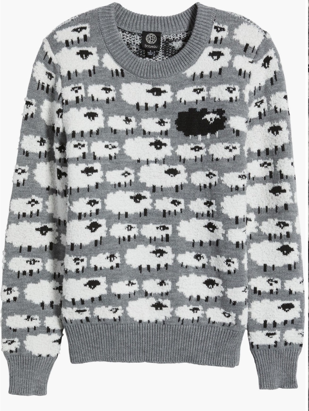 bobeau Gray Crewneck Sweater with Sheep Jacquard Size S